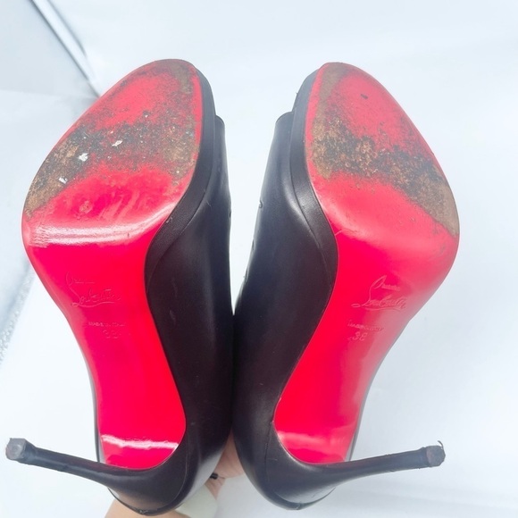 Christian Louboutin Black leather & Mesh peep toe Disorder booties 120mm EU 38 - Picture 11 of 15